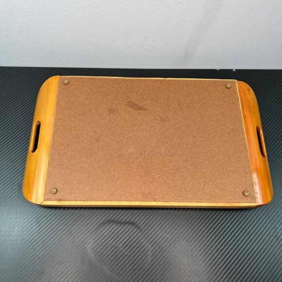 VTG Brazil Wood Glass Serving Tray Hand-Painted Parrot Scene Tropical Iridescent - Picture 8 of 11